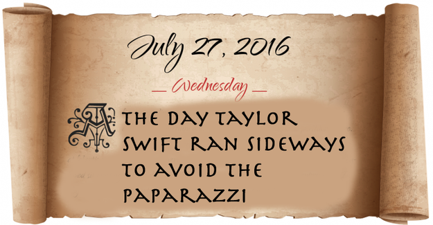 On Wednesday, July 27, 2016, right in the midst of all the Kanye drama, Taylor showed off her secret hidden talent of sideways sprinting.