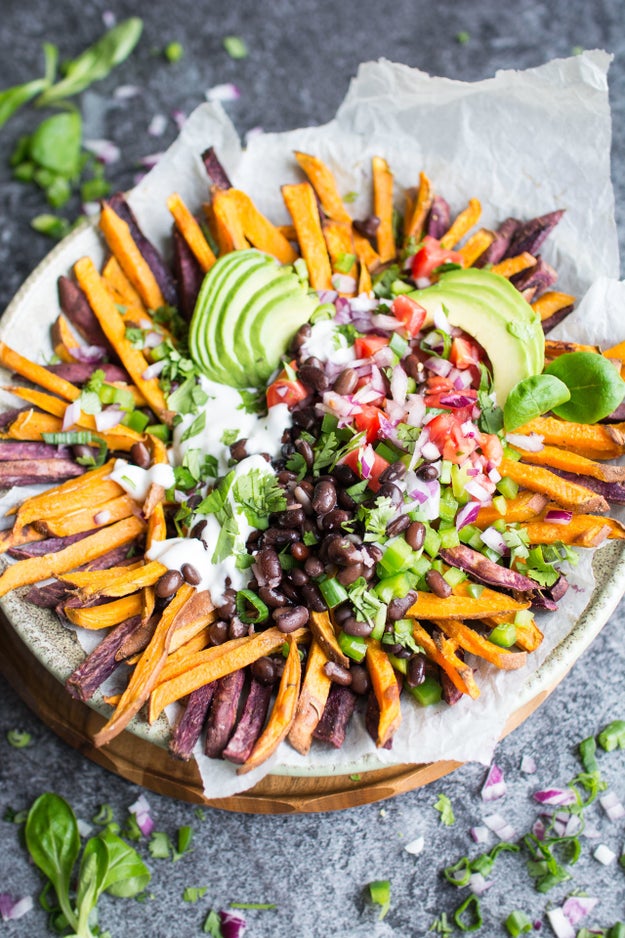 Mexican-Style Loaded Baked Sweet Potato Fries With Vegan Aioli