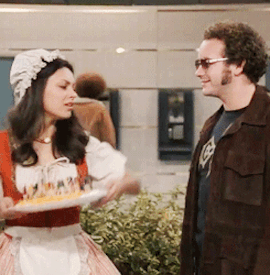 While playing Jackie on That '70s Show, Mila Kunis relied on the flexibility offered by the service industry and took on a second job at Rite Aid with her mother. "My mom would pick me up from '70s Show, and she'd take me to work with her," she said. "I'd have to work the ice cream counter or photo counter until closing all the time."