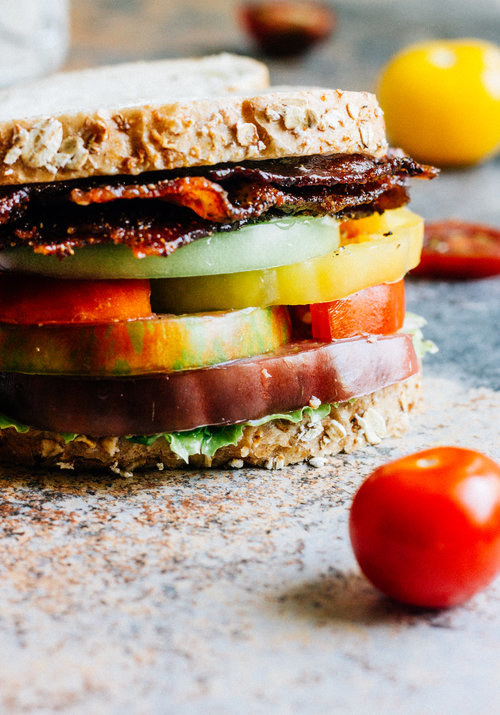 BLT with Caramelized Black Pepper Bacon and Green Chile Mayo