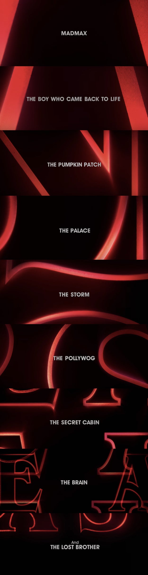 The cryptic teaser contains these words, which could be the titles for each of the episodes in season two.