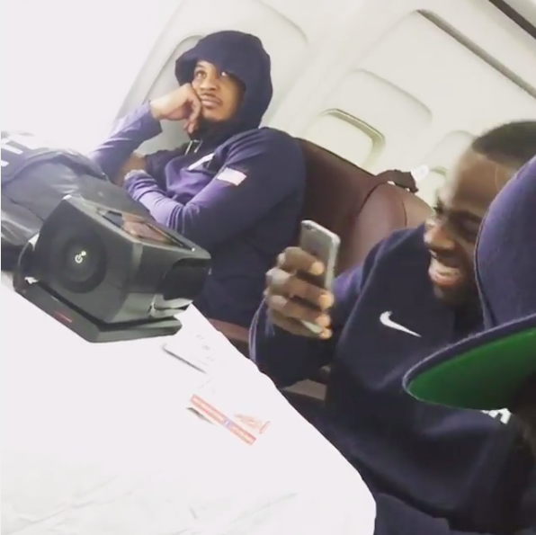 While most of the team was letting loose and jamming out, it may have seemed like Melo wasn't THAT into Carlton's classic single.