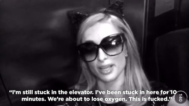 When she was "about to lose oxygen" after being stuck in an elevator for 10 minutes.