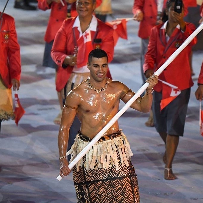 Tonga&#x27;s flagbearer Pita Nikolas Taufatofua