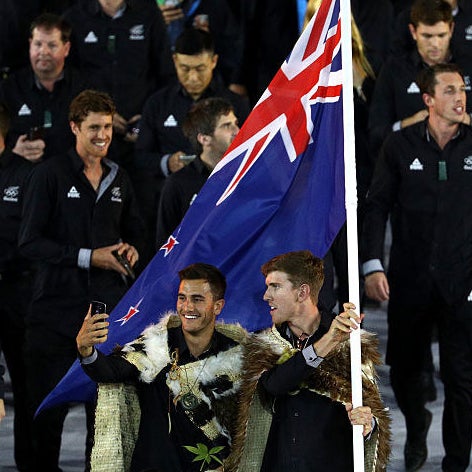 New Zealand&#x27;s flag bearers Peter Burling and Blair Tuke