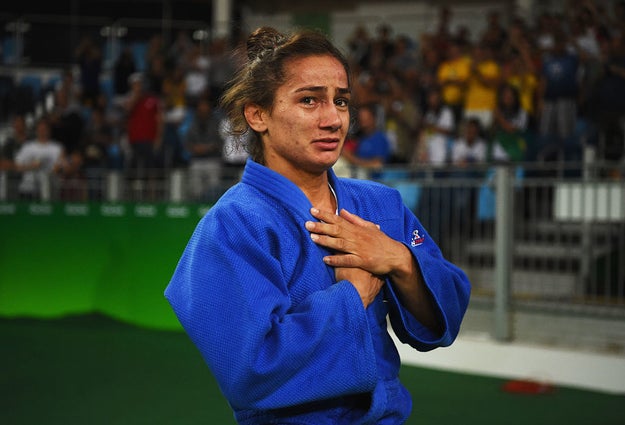 This is Majlinda Kelmendi of Kosovo, who just won her nation's first ever Olympic medal. (Oh yeah, and she won the GOLD.)