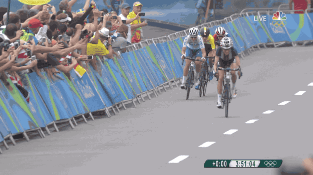 The Netherlands' Anna van der Breggen, Sweden's Emma Johansson, and Italy's Elisa Longo Borghini drafted behind each other until they were eventually able to pass Abbott on the turn.