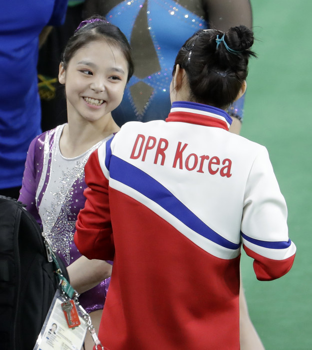 On Monday, the two gymnasts smiled and posed for photos together during their Rio events.