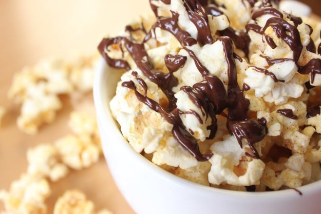 Churro Popcorn With Chocolate Drizzle