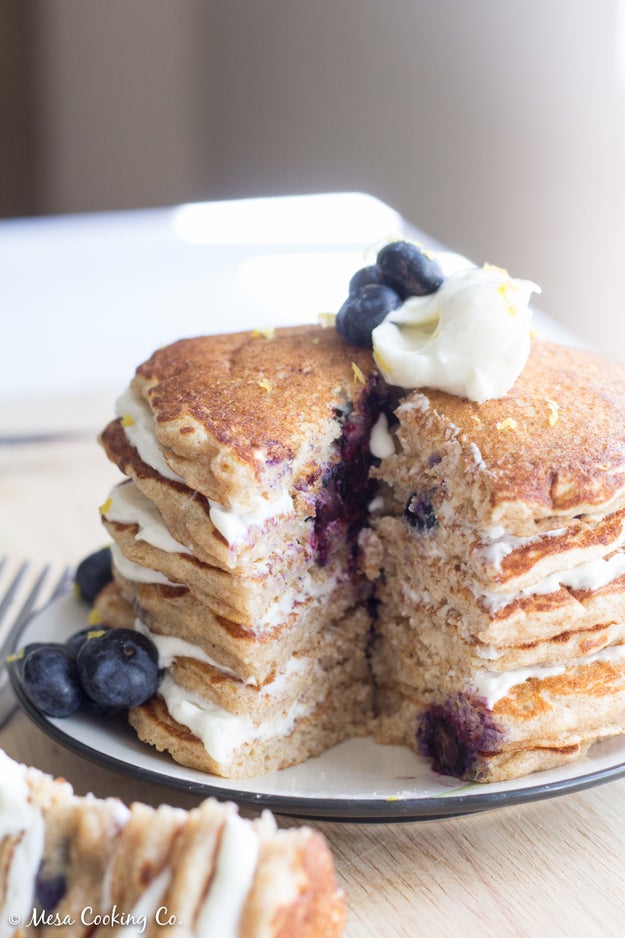 Blueberry Cheesecake Pancakes with Lemon Zest