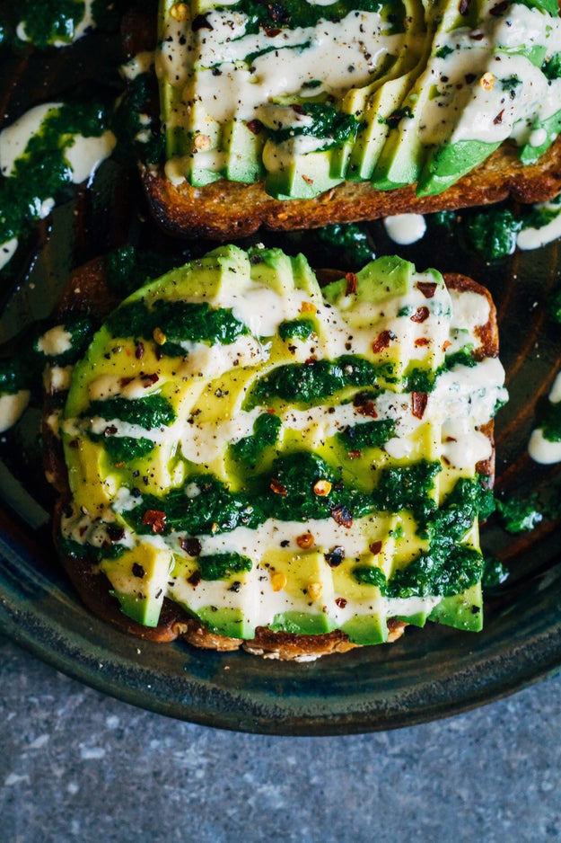 Green Pesto and Tahini Avocado Toast