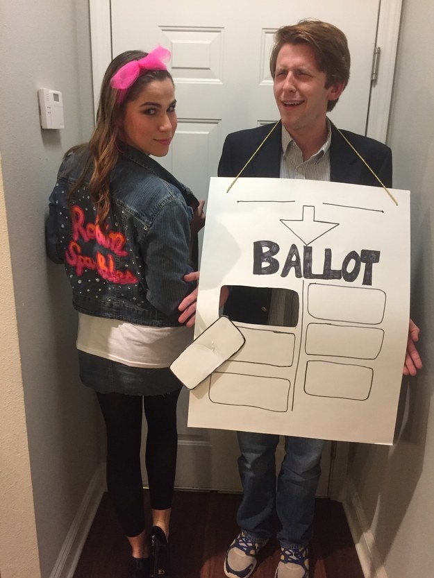 A couple dressed as characters from the TV show How I Met Your Mother