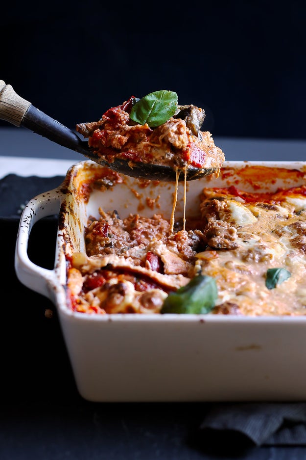 Low-Carb Eggplant Lasagna With Turkey Meat Sauce and Burrata