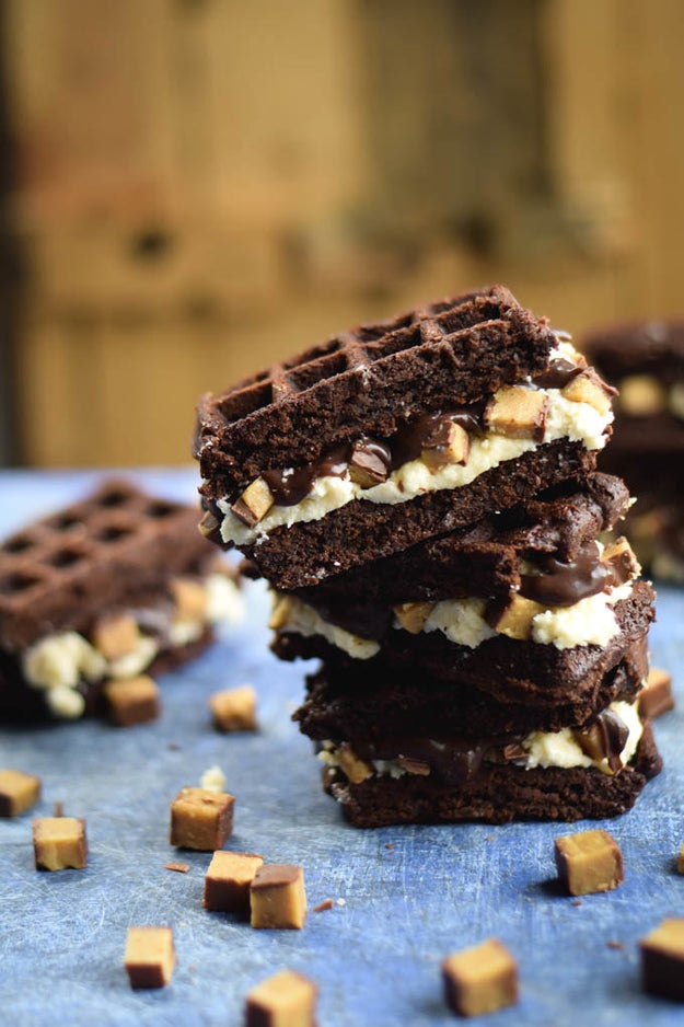 Waffled Brownie Hot Fudge Moose Track Ice Cream Sandwiches