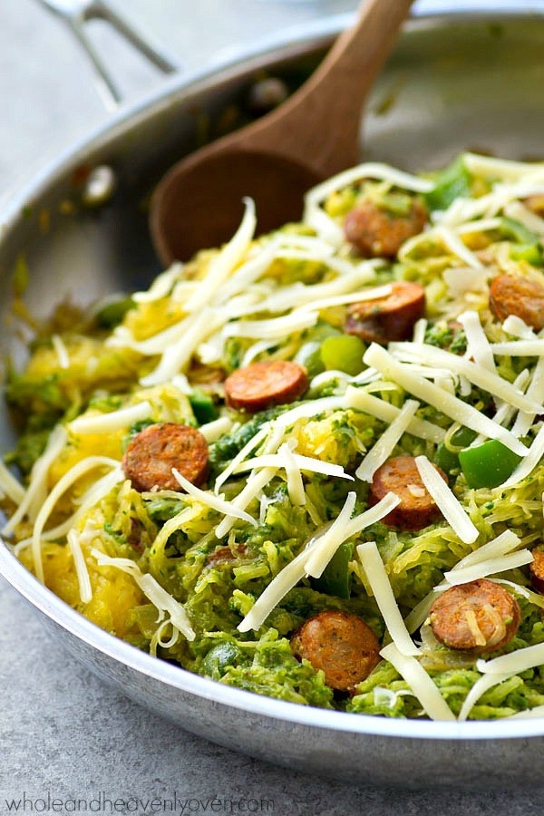 Pesto Spaghetti Squash Sausage Skillet