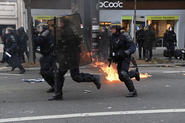 The protests devolved into clashes with the National Police and the gendarmerie, with some protesters — mostly young people wearing masks — hurling bricks and bottles.