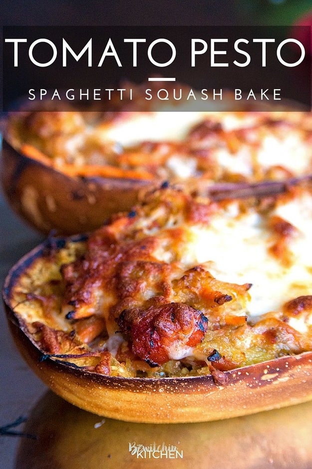 Tomato Pesto Spaghetti Squash Bake