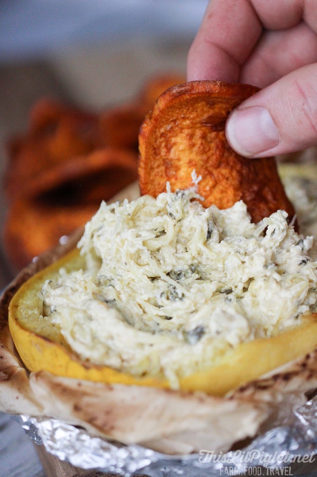 Campfire Spinach Dip In Spaghetti Squash