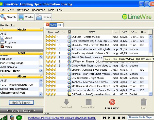 the limewire main program with downloads