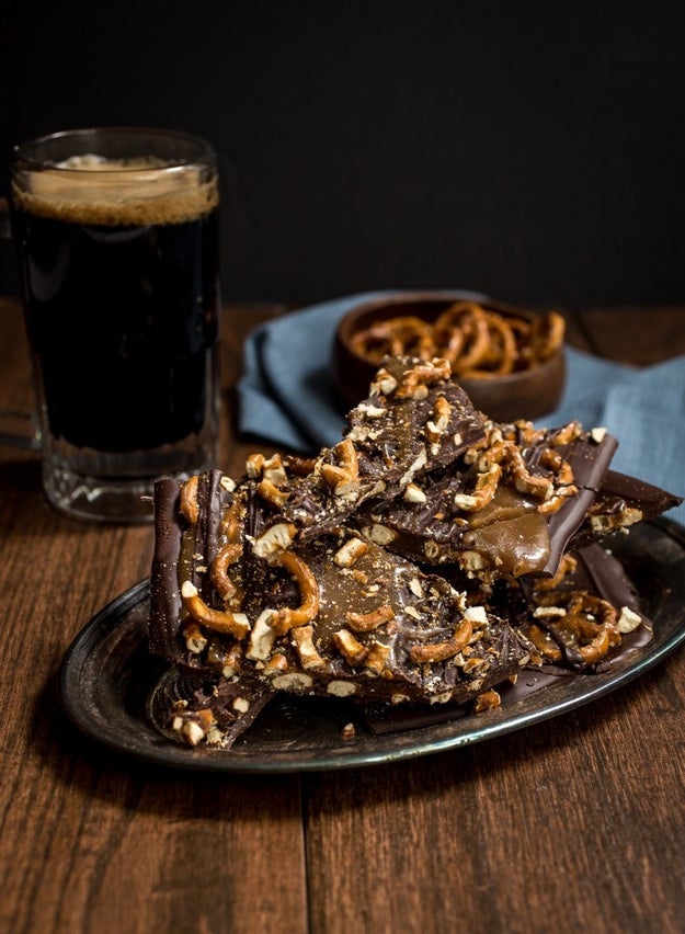 Beer Caramel and Pretzel Chocolate Bark