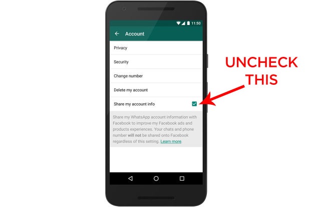 Prevent WhatsApp from sharing your data with Facebook.