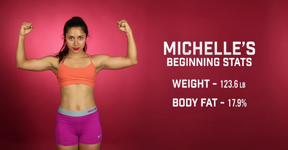 Michelle started her journey at 123.6lbs, and a lower weight class than Jor...