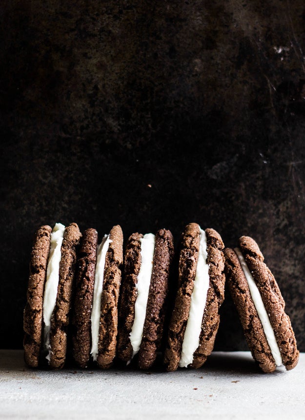 Chocolate Sugar Cookie Sandwiches With Peppermint Cream