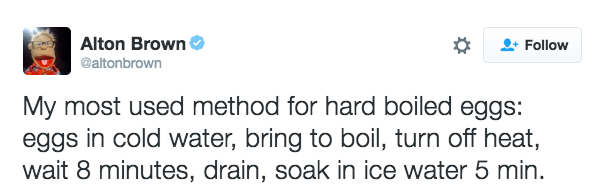 Or maybe you've been served boiled eggs that smell like sulphur, and wished the person would have just followed Alton Brown's simple method.