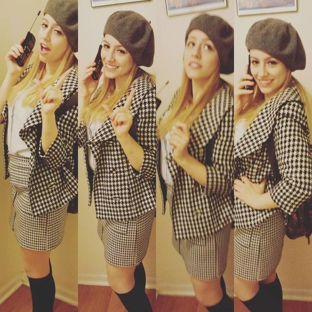 Woman in a checkered dress suit and beret