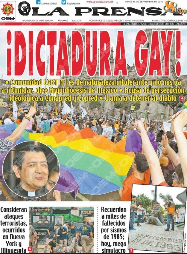 Mexico City's nondiscrimination agency, Copred, wrote to protest the article, according to news reports, to which the archdiocese's spokesperson shot back the agency had been "coopted" by LGBT activists who wanted a "gay dictatorship."