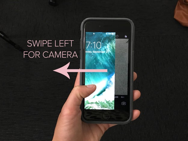 From the lock screen, access the camera by swiping left (instead of up).