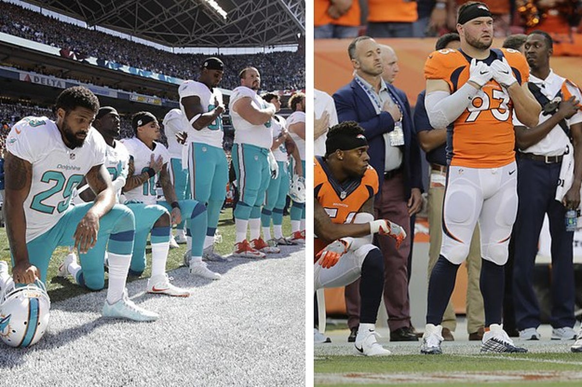 Miami Dolphins players protest during national anthem in NFL preseason