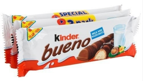 Kinder Bueno Milk Chocolates, which have a crispy cookie shell and a Nutella-like cream filling.