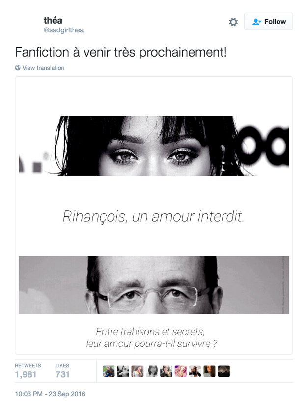 The saga was soon to continue thanks to @sadgirlthea, who began posting a fanfic story about Hollande and Rihanna with the words: "Fanfic to come very soon!"
