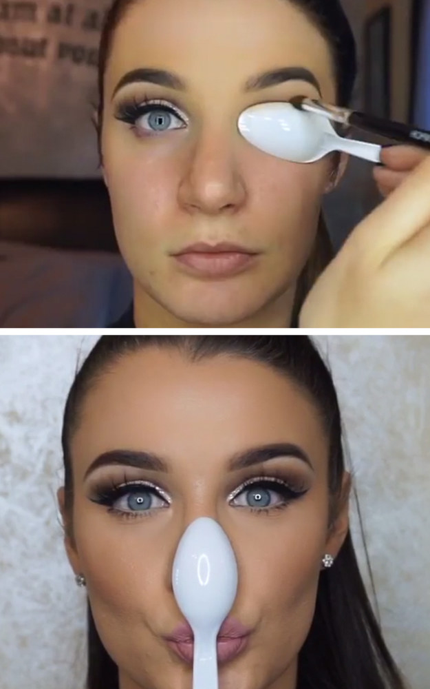 Perfect your two-minute cut crease by blending your eyeshadow over a spoon.