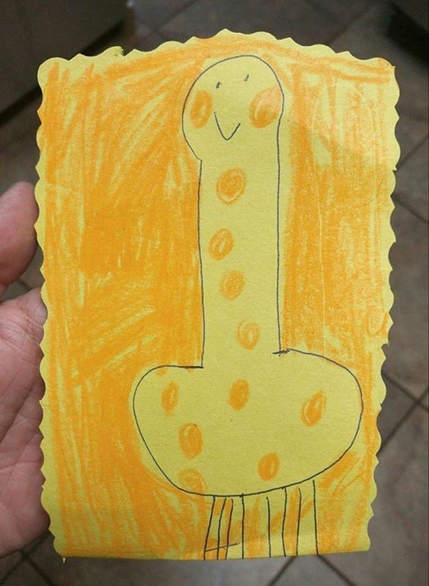 Sometimes their drawings are accidentally inappropriate, like this penis-shaped giraffe.