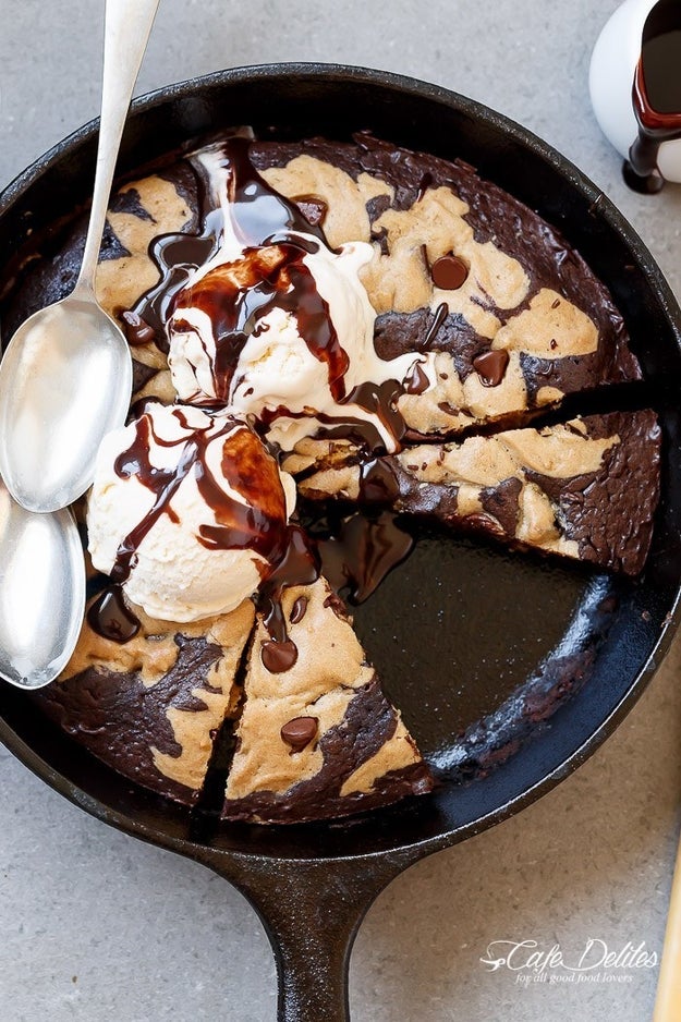 Chocolate Chip Cookie Marbled Skillet Brownie