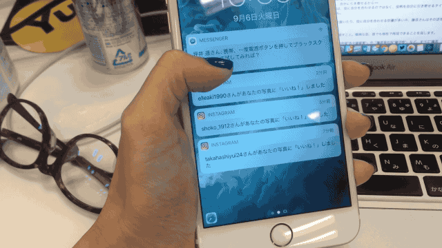 通知画面を長押しすると「返信/👍/ミュート/メッセージを見る」と選択肢が出てきます。