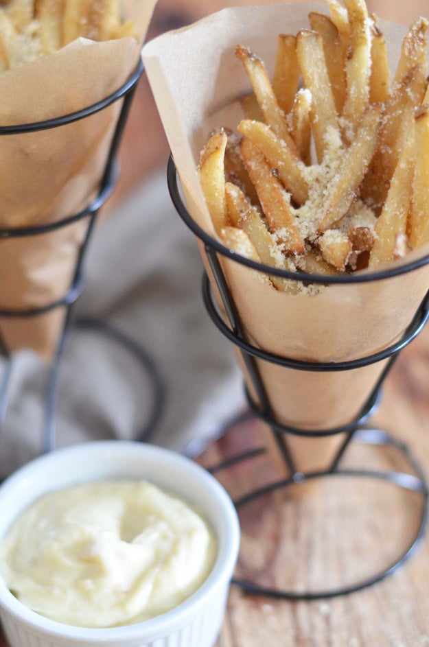 Parmesan Truffle Fries With Roasted Garlic Truffle Aioli