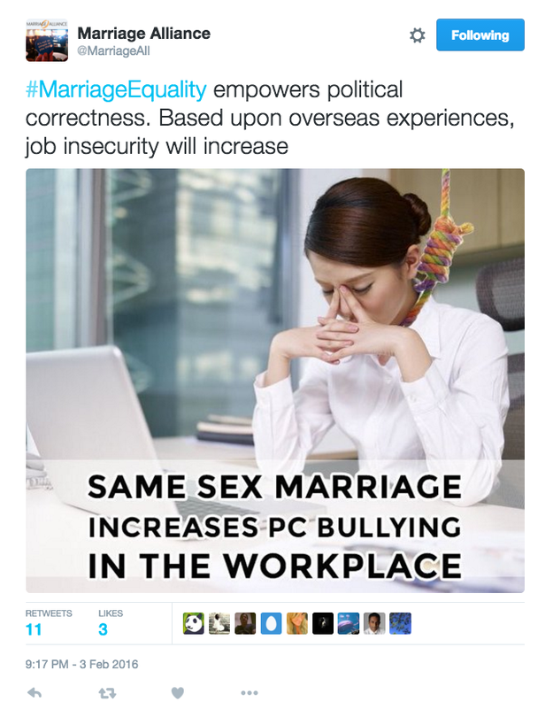 Two prominent anti-marriage equality groups have admitted a meme that showed a woman with a rainbow noose around her neck perhaps went a bit too far.