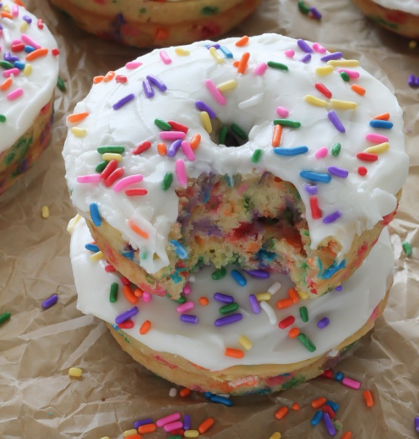 Vanilla Frosted Funfetti Doughnuts