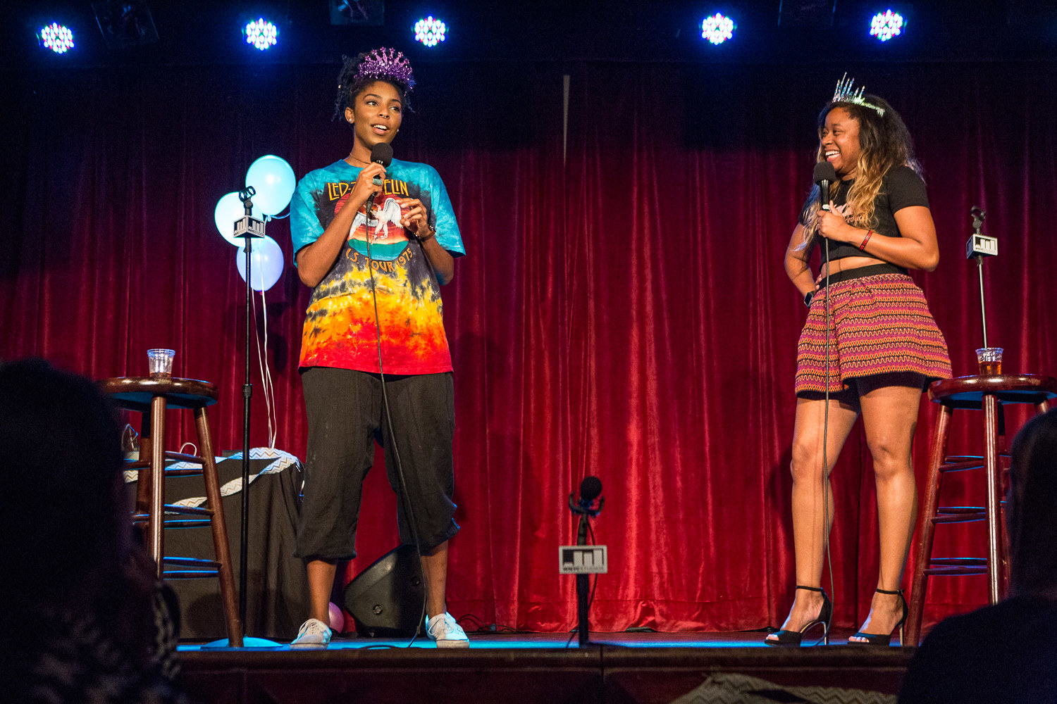 Jessica Williams and Phoebe Robinson perform in New York, Sept. 