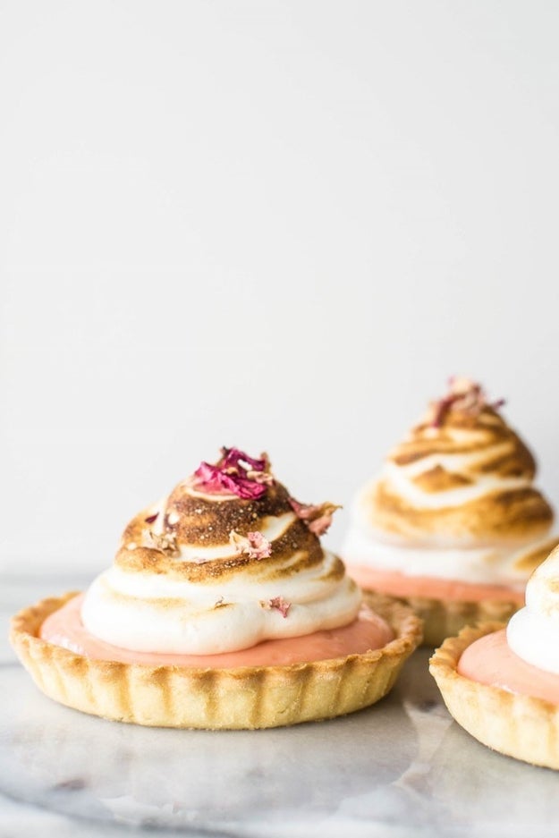 Pink Pomelo and Rose Tarts with Honey Meringue