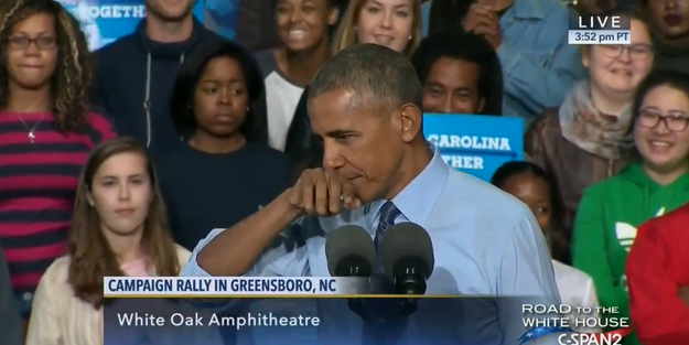 The commander-in-chief then sniffed himself and laughed. "Now...I mean, c'mon people. Democracy does not work if you just say stuff like that."