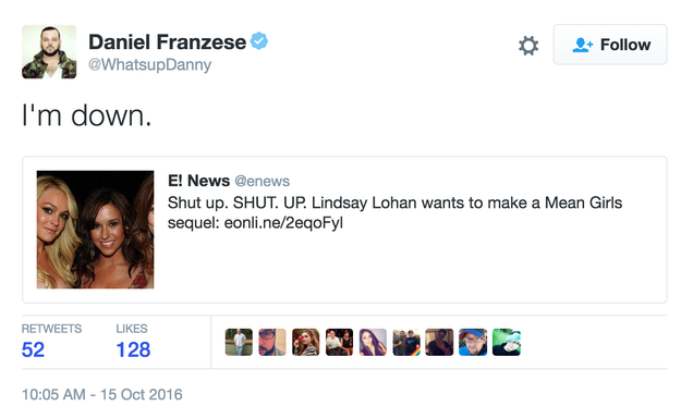 Turns out Damian (aka Daniel Franzese) is totally game for a sequel.