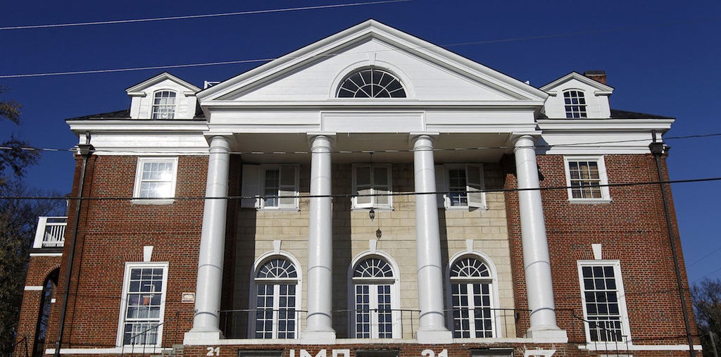 An exterior view of the Phi Kappa Psi fraternity house at the University of Virginia