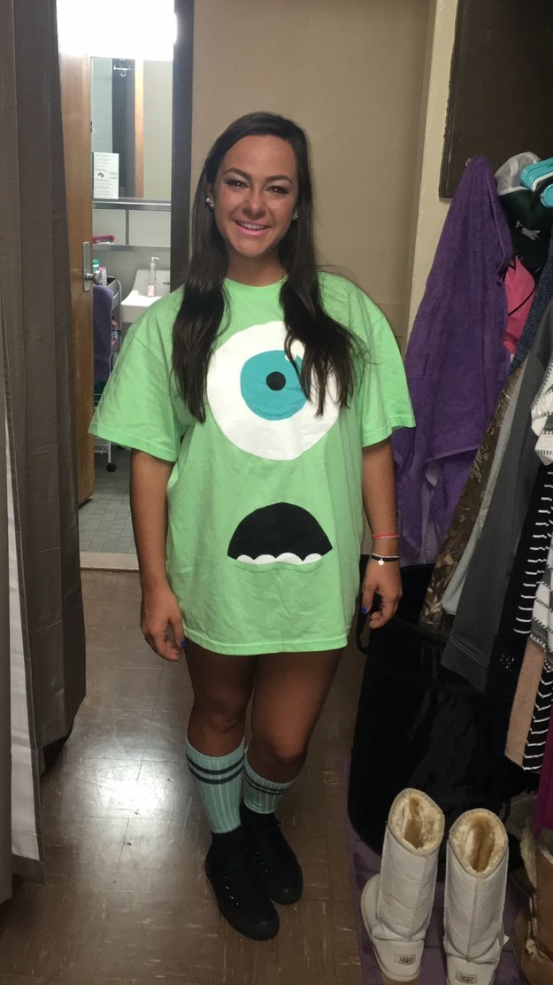 girl in a green shirt with an eye on it