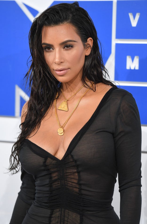 This is Kim Kardashian in her normal red carpet state (aka, with some killer makeup on).