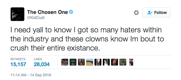 Last month, Kid Cudi sent out a series of cryptic tweets, calling out "haters within the industry."