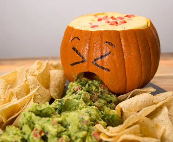 Image result for pumpkin puking guacamole and queso